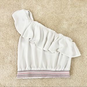 Ivory One Shoulder Ruffle Crop Top